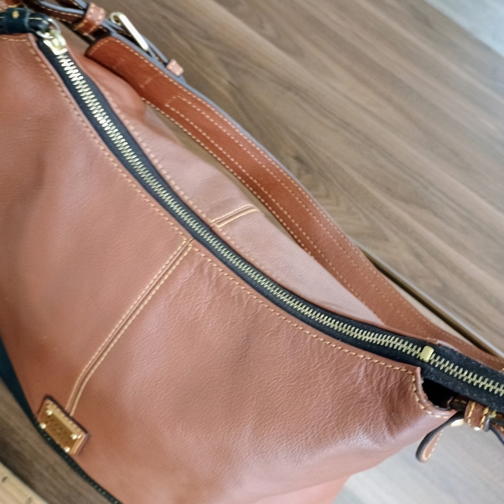 Dooney & Bourke Tan and Black Leather Hobo Bag - Picture 7 of 15